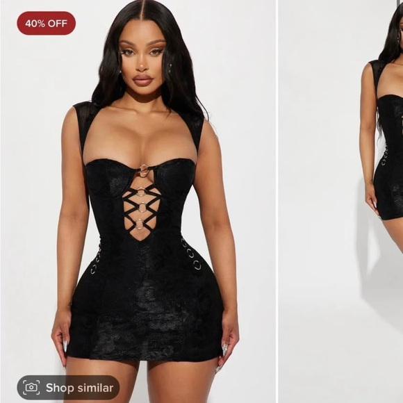 Fashion Nova Black Bodycon Dress with Halter Neckline Cut Out and Tie Front - Picture 4 of 4